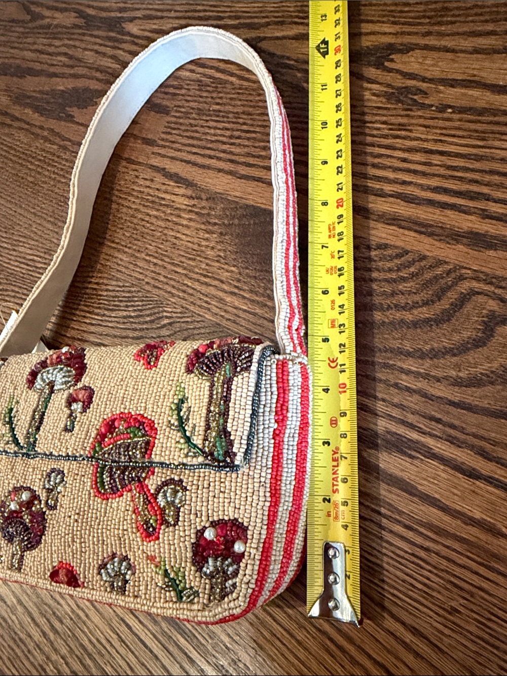 NWT Anthropologie The Fiona Beaded bag - Mushroom print - Pearls, Sparkly Stripe - Picture 11 of 14
